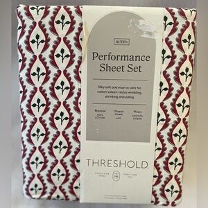 THRESHOLD QUEEN 400 Thread Count  Performance SHEET SET Woodblock Leaf NEW